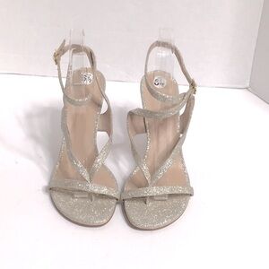 Stuart Weitzman Align 95 Metallic Gold Glitter Strappy Sandals Size 6.5